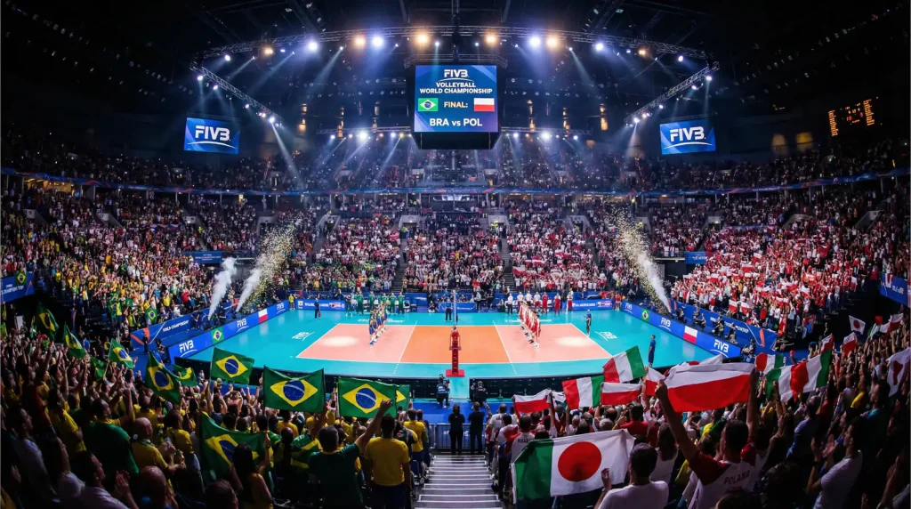 Final do Campeonato Mundial de voleibol FIVB com pavilhão lotado