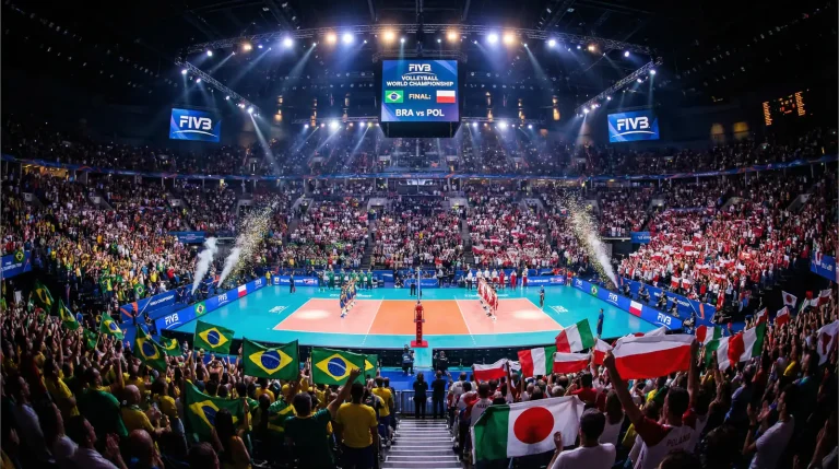 Final do Campeonato Mundial de voleibol FIVB com pavilhão lotado