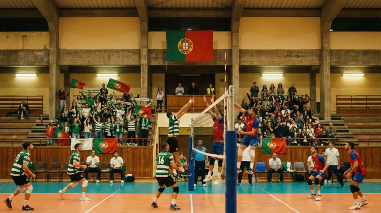 Jogo do campeonato nacional de voleibol de Portugal em pavilhão