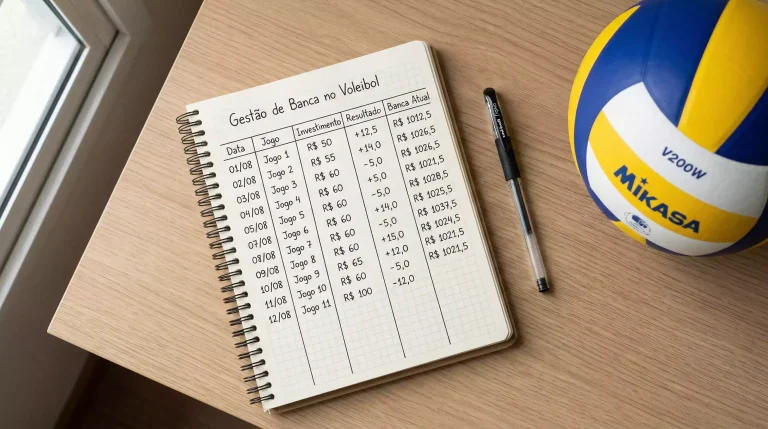 Registo organizado de apostas de voleibol com controlo de banca